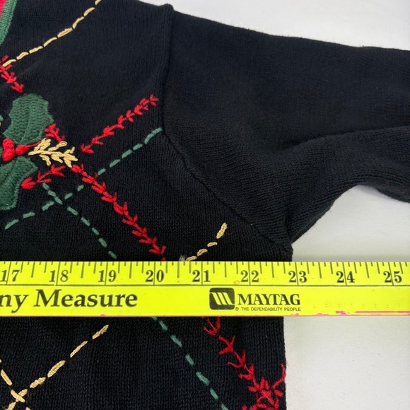 Basic Editions Vintage Holiday Black Plaid  Ugly Christmas Sweater Cardigan XL - Picture 7 of 8